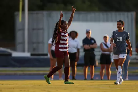 MaKhiya McDonald celebrates a game-starting goal against Rice.