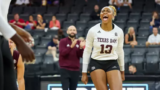 OMAHA, NE - August 26, 2023 - Outside Hitter Bianna Muoneke #13 of the Texas A&M Aggies during the game between the Pepperdine Waves and the Texas A&M Aggies at Baxter Arena in Omaha, NE. Photo By Brendall O'Banon