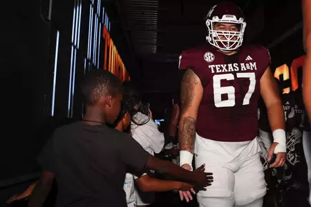 COLLEGE STATION, TX - September 02, 2023 - Offensive lineman TJ Shanahan #67 of the Texas A&M Aggies during the game between the New Mexico Lobos and the Texas A&M Aggies at Kyle Field in College Station, TX. Photo By Brendall O'Banon/Texas A&M Athletics