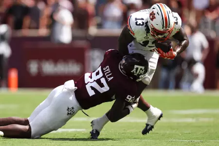 COLLEGE STATION, TX - September 23, 2023 - Defensive lineman Malick Sylla #92 of the Texas A&M Aggies during the game between the Auburn Tigers and the Texas A&M Aggies at Kyle Field in College Station, TX. Photo By Evan Pilat/Texas A&M Athletics