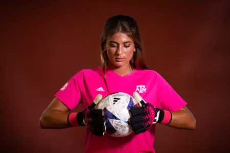 COLLEGE STATION, TX - July 20, 2023 - Goalkeeper Kenna Caldwell #0 of the Texas A&M Aggies during Texas A&M Aggies Soccer photo day in College Station, TX. Photo By Evan Pilat/Texas A&M Athletics