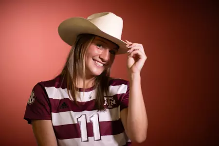 COLLEGE STATION, TX - July 20, 2023 - Forward Sammy Smith #11 of the Texas A&M Aggies during Texas A&M Aggies Soccer photo day in College Station, TX. Photo By Evan Pilat/Texas A&M Athletics