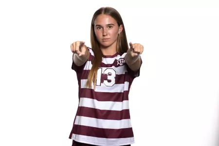 COLLEGE STATION, TX - July 20, 2023 - Midfielder/Defender Mia Pante #13 of the Texas A&M Aggies during Texas A&M Aggies Soccer photo day in College Station, TX. Photo By Ethan Mito/Texas A&M Athletics