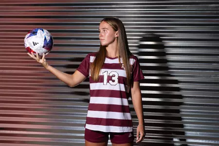 COLLEGE STATION, TX - July 20, 2023 - Midfielder/Defender Mia Pante #13 of the Texas A&M Aggies during Texas A&M Aggies Soccer photo day in College Station, TX. Photo By Evan Pilat/Texas A&M Athletics