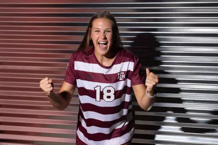 COLLEGE STATION, TX - July 20, 2023 - Defender Macy Matula #18 of the Texas A&M Aggies during Texas A&M Aggies Soccer photo day in College Station, TX. Photo By Evan Pilat/Texas A&M Athletics