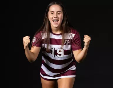 COLLEGE STATION, TX - July 20, 2023 - Forward Eloise Descheneaux #19 of the Texas A&M Aggies during Texas A&M Aggies Soccer photo day in College Station, TX. Photo By Aiden Shertzer/Texas A&M Athletics
