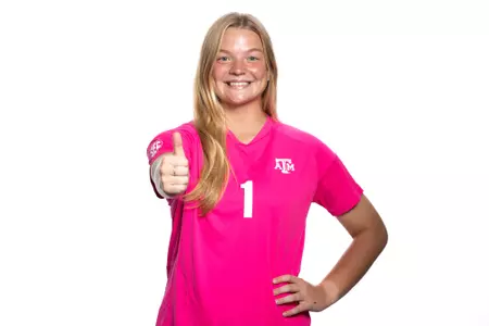 COLLEGE STATION, TX - July 20, 2023 - Goalkeeper Jordyn Gunnarson #1 of the Texas A&M Aggies during Texas A&M Aggies Soccer photo day in College Station, TX. Photo By Ethan Mito/Texas A&M Athletics