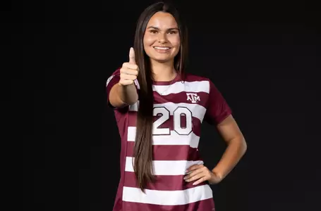 COLLEGE STATION, TX - July 20, 2023 - Defender Olivia Fetzer #20 of the Texas A&M Aggies during Texas A&M Aggies Soccer photo day in College Station, TX. Photo By Aiden Shertzer/Texas A&M Athletics