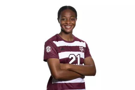 COLLEGE STATION, TX - July 20, 2023 - Forward Jazmine Wilkinson #21 of the Texas A&M Aggies during Texas A&M Aggies Soccer photo day in College Station, TX. Photo By Ethan Mito/Texas A&M Athletics