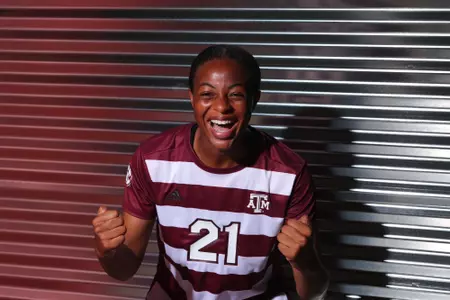 COLLEGE STATION, TX - July 20, 2023 - Forward Jazmine Wilkinson #21 of the Texas A&M Aggies during Texas A&M Aggies Soccer photo day in College Station, TX. Photo By Evan Pilat/Texas A&M Athletics