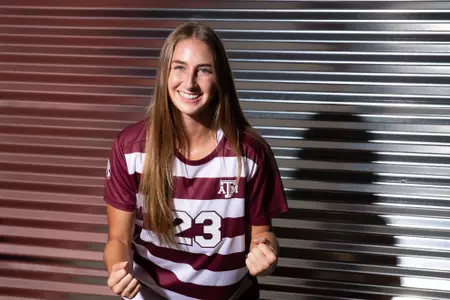 COLLEGE STATION, TX - July 20, 2023 - Midfielder Georgia Leb #23 of the Texas A&M Aggies during Texas A&M Aggies Soccer photo day in College Station, TX. Photo By Evan Pilat/Texas A&M Athletics