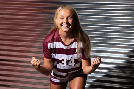 COLLEGE STATION, TX - July 20, 2023 - Defender/Midfielder Quinn Cornog #34 of the Texas A&M Aggies during Texas A&M Aggies Soccer photo day in College Station, TX. Photo By Evan Pilat/Texas A&M Athletics