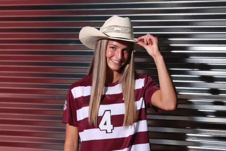 COLLEGE STATION, TX - July 20, 2023 - Midfielder/Defender Adysen Armenta #4 of the Texas A&M Aggies during Texas A&M Aggies Soccer photo day in College Station, TX. Photo By Evan Pilat/Texas A&M Athletics