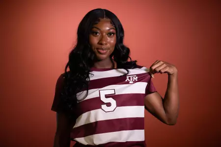 COLLEGE STATION, TX - July 20, 2023 - Forward MaKhiya McDonald #5 of the Texas A&M Aggies during Texas A&M Aggies Soccer photo day in College Station, TX. Photo By Evan Pilat/Texas A&M Athletics