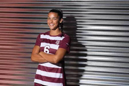 COLLEGE STATION, TX - July 20, 2023 - Forward/Midfielder Andersen Williams #6 of the Texas A&M Aggies during Texas A&M Aggies Soccer photo day in College Station, TX. Photo By Evan Pilat/Texas A&M Athletics