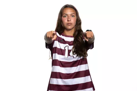 COLLEGE STATION, TX - July 20, 2023 - Midfielder Carissa Boeckmann #14 of the Texas A&M Aggies during Texas A&M Aggies Soccer photo day in College Station, TX. Photo By Ethan Mito/Texas A&M Athletics