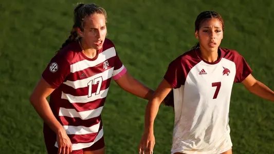 COLLEGE STATION, TX - August 11, 2023 - Forward/Defender Lauren Geczik #17 of the Texas A&M Aggies during the game between the Texas State Bobcats and the Texas A&M Aggies at Ellis Field in College Station, TX. Photo By Aiden Shertzer/Texas A&M Athletics