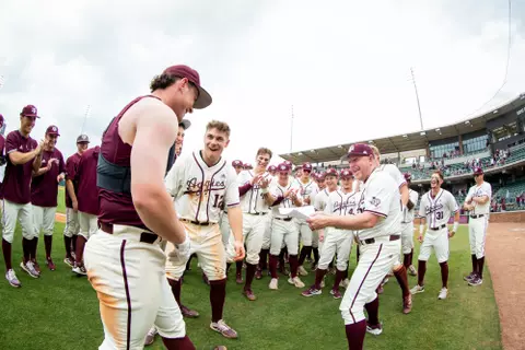 COLLEGE STATION, TX - April 02, 2023 - Infielder Ryan Targac #16 of the Texas A&M Aggies during the game between the Ole Miss Rebels and the Texas A&M Aggies at Blue Bell Park in College Station, TX. Photo By Hayden Carroll/Texas A&M Athletics