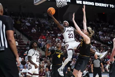 COLLEGE STATION, TX - January 23, 2024 - Guard Tyrece Radford #23 of the Texas A&M Aggies during the game between the Missouri Tigers and the Texas A&M Aggies at Reed Arena in College Station, TX. Photo By Wesley Bowers/Texas A&M Athletics