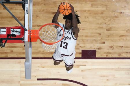 COLLEGE STATION, TX - January 23, 2024 - Forward Solomon Washington #13 of the Texas A&M Aggies during the game between the Missouri Tigers and the Texas A&M Aggies at Reed Arena in College Station, TX. Photo By Craig Bisacre/Texas A&M Athletics

