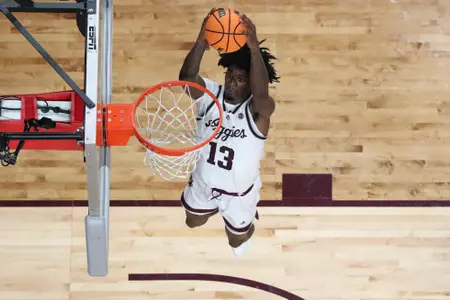 COLLEGE STATION, TX - January 23, 2024 - Forward Solomon Washington #13 of the Texas A&M Aggies during the game between the Missouri Tigers and the Texas A&M Aggies at Reed Arena in College Station, TX. Photo By Craig Bisacre/Texas A&M Athletics
