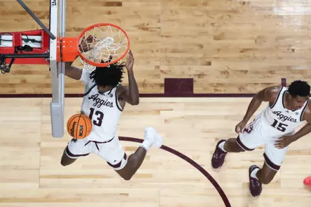 COLLEGE STATION, TX - January 23, 2024 - Forward Solomon Washington #13 of the Texas A&M Aggies during the game between the Missouri Tigers and the Texas A&M Aggies at Reed Arena in College Station, TX. Photo By Craig Bisacre/Texas A&M Athletics
