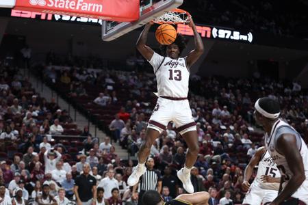 COLLEGE STATION, TX - January 23, 2024 - Forward Solomon Washington #13 of the Texas A&M Aggies during the game between the Missouri Tigers and the Texas A&M Aggies at Reed Arena in College Station, TX. Photo By Wesley Bowers/Texas A&M Athletics

