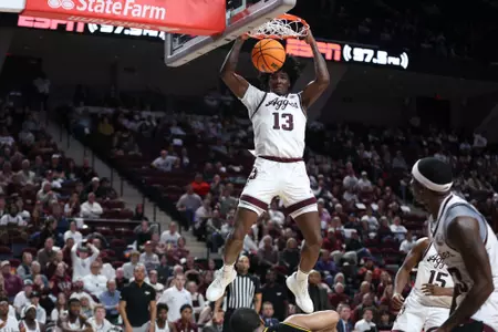 COLLEGE STATION, TX - January 23, 2024 - Forward Solomon Washington #13 of the Texas A&M Aggies during the game between the Missouri Tigers and the Texas A&M Aggies at Reed Arena in College Station, TX. Photo By Wesley Bowers/Texas A&M Athletics