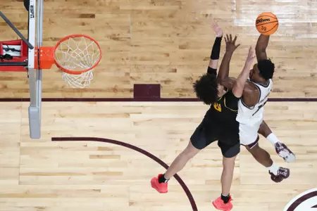 COLLEGE STATION, TX - January 23, 2024 - Forward Henry Coleman #15 of the Texas A&M Aggies during the game between the Missouri Tigers and the Texas A&M Aggies at Reed Arena in College Station, TX. Photo By Craig Bisacre/Texas A&M Athletics