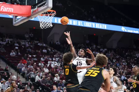 COLLEGE STATION, TX - January 23, 2024 - Forward Henry Coleman #15 of the Texas A&M Aggies during the game between the Missouri Tigers and the Texas A&M Aggies at Reed Arena in College Station, TX. Photo By Wesley Bowers/Texas A&M Athletics