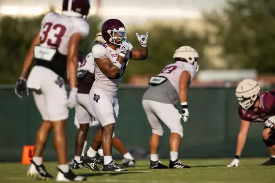 COLLEGE STATION, TX - August 17, 2023 - Linebacker Taurean York #21 of the Texas A&M Aggies during fall camp football practice on Coolidge Practice Fields at the Graham Athletic Complex in College Station, TX. Photo By Evan Pilat/Texas A&M Athletics