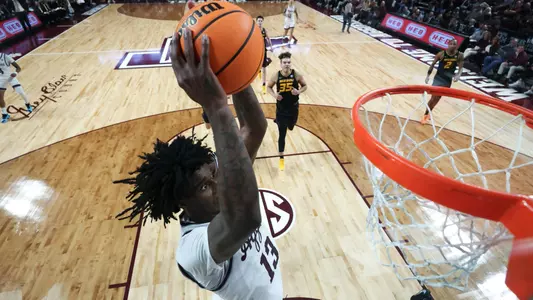 COLLEGE STATION, TX - January 23, 2024 - Forward Solomon Washington #13 of the Texas A&M Aggies during the game between the Missouri Tigers and the Texas A&M Aggies at Reed Arena in College Station, TX. Photo By Craig Bisacre/Texas A&M Athletics