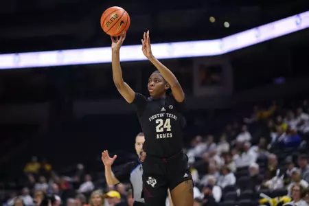 COLUMBIA, MO - January 25, 2024 - Guard Sahara Jones #24 of the Texas A&M Aggies during the game between the Missouri Tigers and the Texas A&M Aggies at Mizzou Arena in Columbia, MO. Photo By Ethan Mito/Texas A&M Athletics