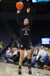 COLUMBIA, MO - January 25, 2024 - Guard Endyia Rogers #1 of the Texas A&M Aggies during the game between the Missouri Tigers and the Texas A&M Aggies at Mizzou Arena in Columbia, MO. Photo By Ethan Mito/Texas A&M Athletics