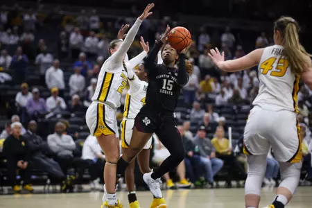 COLUMBIA, MO - January 25, 2024 - Guard Sol Williams #15 of the Texas A&M Aggies during the game between the Missouri Tigers and the Texas A&M Aggies at Mizzou Arena in Columbia, MO. Photo By Ethan Mito/Texas A&M Athletics
