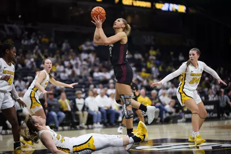 COLUMBIA, MO - January 25, 2024 - Forward Lauren Ware #32 of the Texas A&M Aggies during the game between the Missouri Tigers and the Texas A&M Aggies at Mizzou Arena in Columbia, MO. Photo By Ethan Mito/Texas A&M Athletics