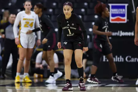 COLUMBIA, MO - January 25, 2024 - Guard Endyia Rogers #1 of the Texas A&M Aggies during the game between the Missouri Tigers and the Texas A&M Aggies at Mizzou Arena in Columbia, MO. Photo By Ethan Mito/Texas A&M Athletics