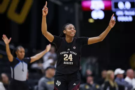 COLUMBIA, MO - January 25, 2024 - Guard Sahara Jones #24 of the Texas A&M Aggies during the game between the Missouri Tigers and the Texas A&M Aggies at Mizzou Arena in Columbia, MO. Photo By Ethan Mito/Texas A&M Athletics
