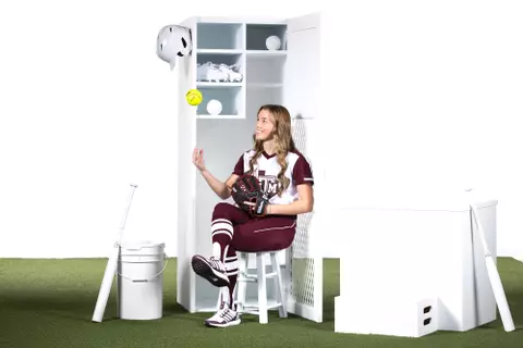 COLLEGE STATION, TX - January 09, 2024 - Scout Lovell #21 of the Texas A&M Aggies during Texas A&M Aggies Softball photo day in College Station, TX. Photo By Evan Pilat/Texas A&M Athletics