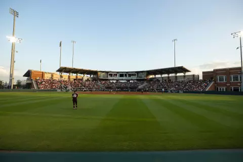 COLLEGE STATION, TX - April 23, 2022 - wide shot during the Softball game between the Alabama Crimson Tide and the Texas A&M Aggies at Davis Diamond in College Station, TX. Photo By Craig Bisacre/Texas A&M Athletics