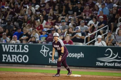 COLLEGE STATION, TX - April 23, 2022 - Infielder Trinity Cannon #26 of the Texas A&M Aggies during the Softball game between the Alabama Crimson Tide and the Texas A&M Aggies at Davis Diamond in College Station, TX. Photo By Craig Bisacre/Texas A&M Athletics