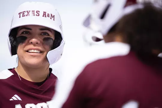 FAYETTEVILLE, AR - March 12, 2023 - Infielder Trinity Cannon #6 of the Texas A&M Aggies during the game between the Arkansas Razorbacks and the Texas A&M Aggies at Bogle Park in Fayetteville, AR. Photo By Ethan Mito/Texas A&M Athletics