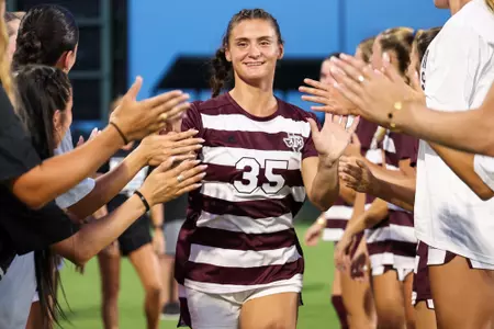 WACO, TX - August 30, 2024 - Forward Allison Lowrey #35 of the Texas A&M Aggies during the game between the Baylor Bears and the Texas A&M Aggies at Betty Lou Mays Soccer Field in Waco, TX. Photo By Ethan Mito/Texas A&M Athletics