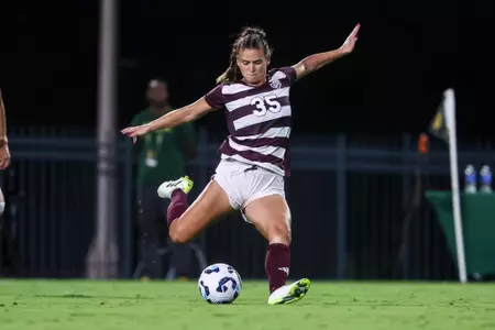 WACO, TX - August 30, 2024 - Forward Allison Lowrey #35 of the Texas A&M Aggies during the game between the Baylor Bears and the Texas A&M Aggies at Betty Lou Mays Soccer Field in Waco, TX. Photo By Ethan Mito/Texas A&M Athletics
