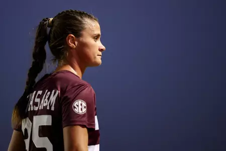 COLLEGE STATION, TX - September 08, 2024 - Forward Allison Lowrey #35 of the Texas A&M Aggies during the game between the LA Tech Bulldogs and the Texas A&M Aggies at Ellis Field in College Station, TX. Photo By Rachel Mahan/Texas A&M Athletics