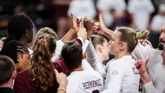 xCOLLEGE STATION, TX - September 29, 2024 - Texas A&M Aggies Volleyball Team during the game between the Missouri Tigers and the Texas A&M Aggies at Reed Arena in College Station, TX. Photo By Julianne Shivers/Texas A&M Athletics