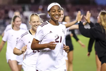 COLLEGE STATION, TX - October 18, 2024 - Forward Jazmine Wilkinson #21 of the Texas A&M Aggies during the game between the LSU Tigers and the Texas A&M Aggies at Ellis Field in College Station, TX. Photo By Ethan Mito/Texas A&M Athletics