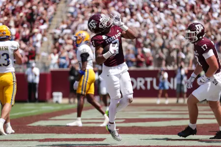 COLLEGE STATION, TX - September 07, 2024 - Wide receiver Moose Muhammad III #7 of the Texas A&M Aggies during the game between the McNeese St. Cowboys and the Texas A&M Aggies at Kyle Field in College Station, TX. Photo By Wesley Bowers/Texas A&M Athletics