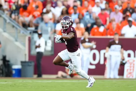 COLLEGE STATION, TX - September 21, 2024 - Wide receiver Jabre Barber #1 of the Texas A&M Aggies during the game between the Bowling Green Falcons and the Texas A&M Aggies at Kyle Field in College Station, TX. Photo By Jonathan Taffet/Texas A&M Athletics
