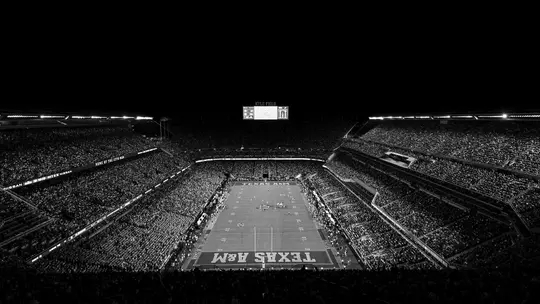 Kyle Field at night in B&W